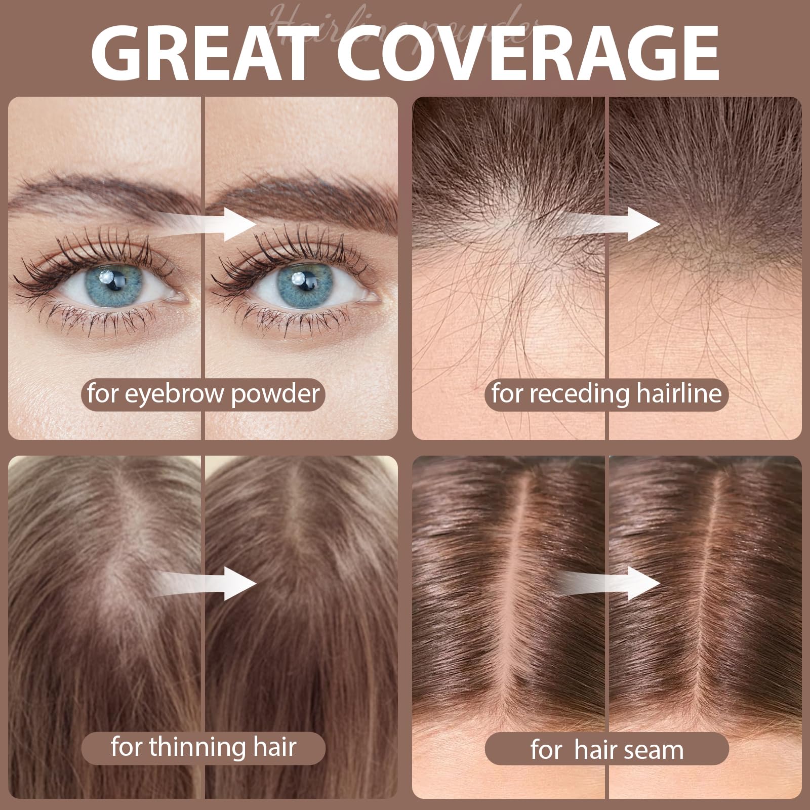 Comdian hairline powder demonstrates multifunctional use on eyebrows and beards.