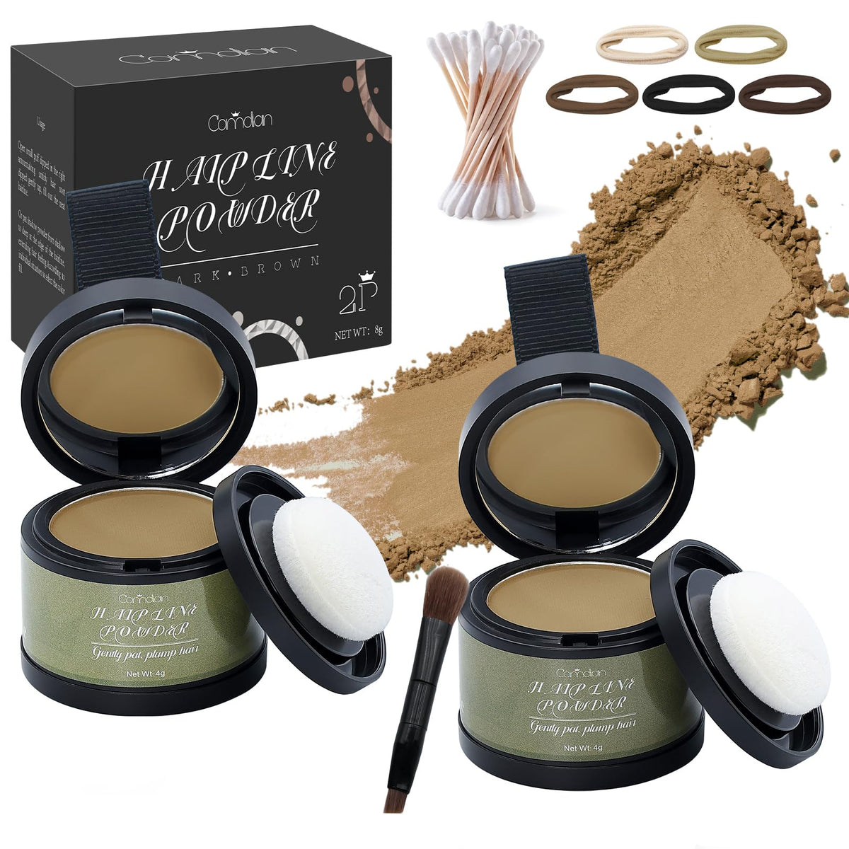 Comdian hairline powder pack front view for quick touch ups.