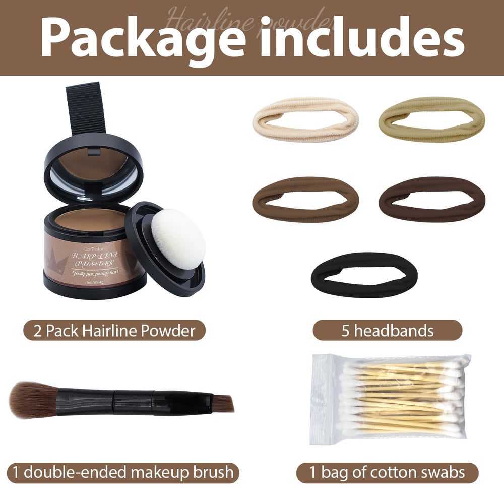 Comdian hairline powder packaging includes accessories for on-the-go touch-ups.