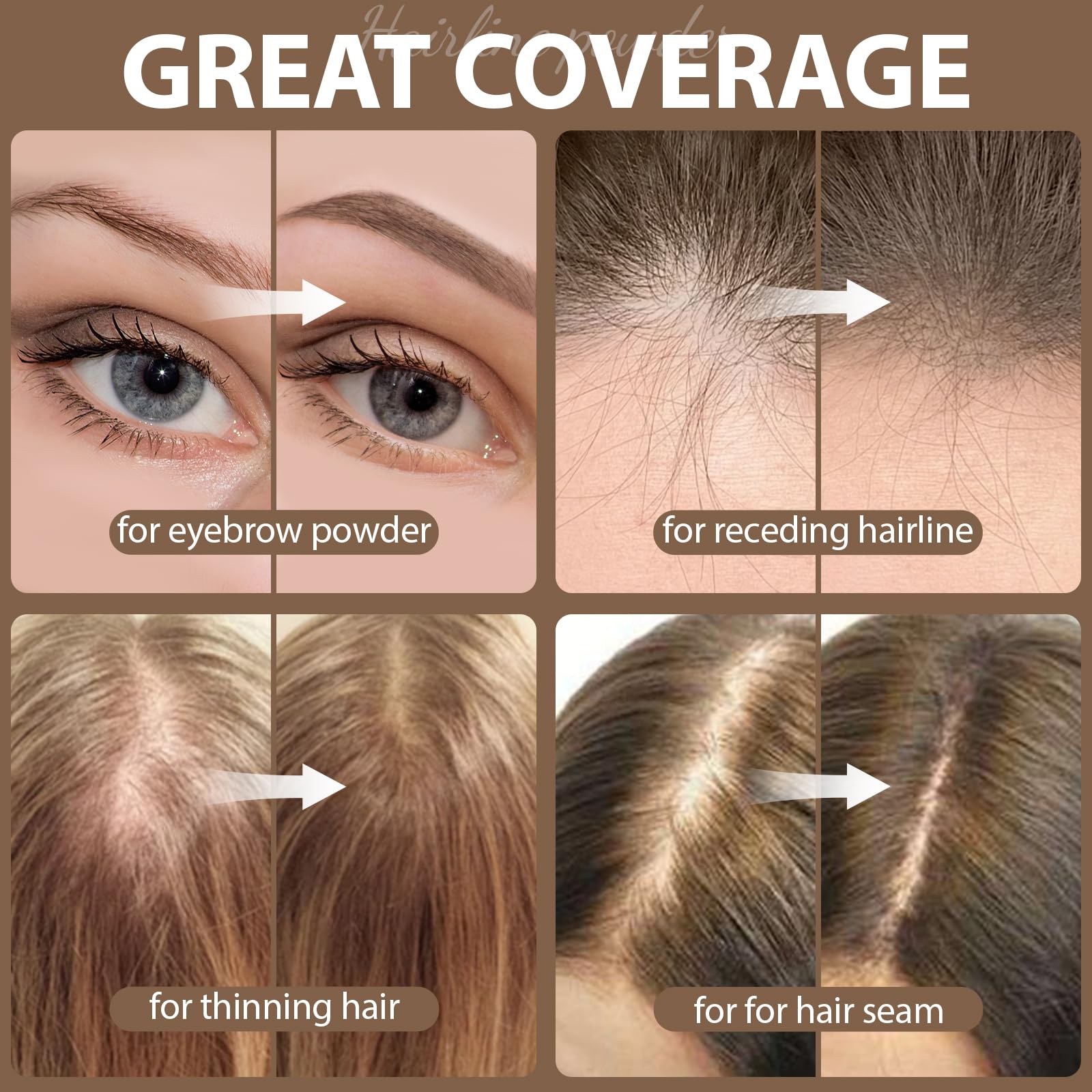 Comdian hairline powder helps fill sparse areas for fuller appearance.
