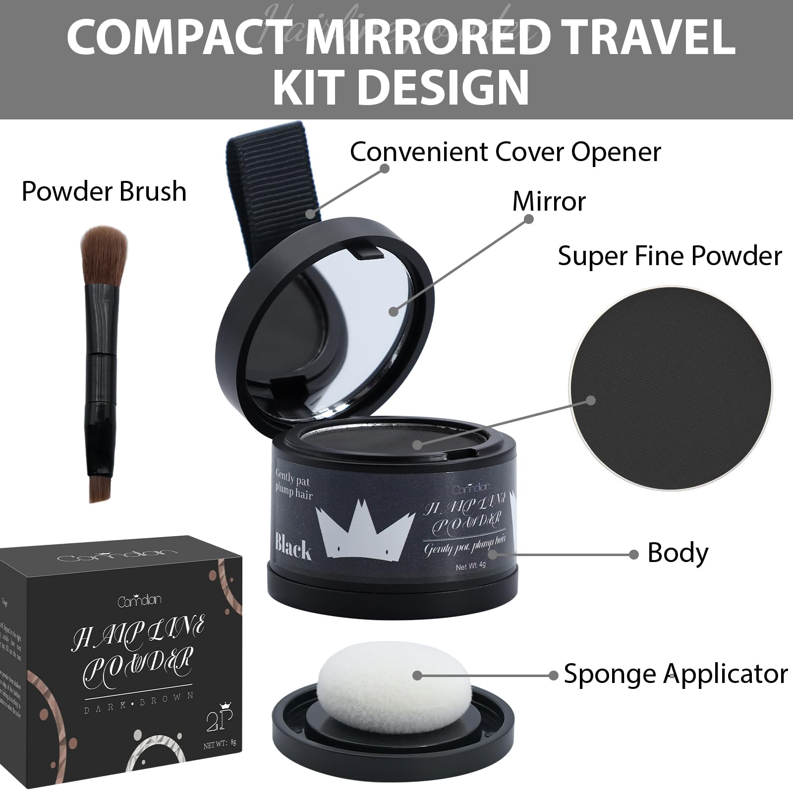 Comdian hairline powder over sparse areas highlighting thinning coverage