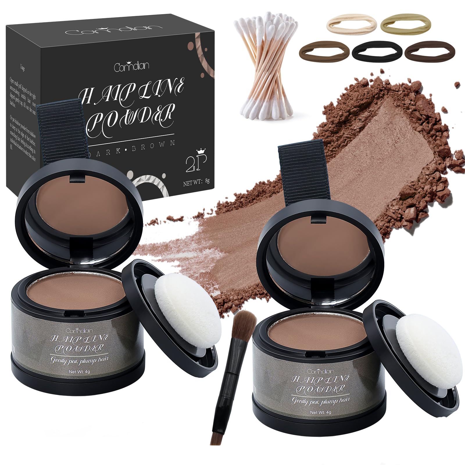 Comdian hairline powder two-bottles set for quick root touch-ups and fuller-looking hair.