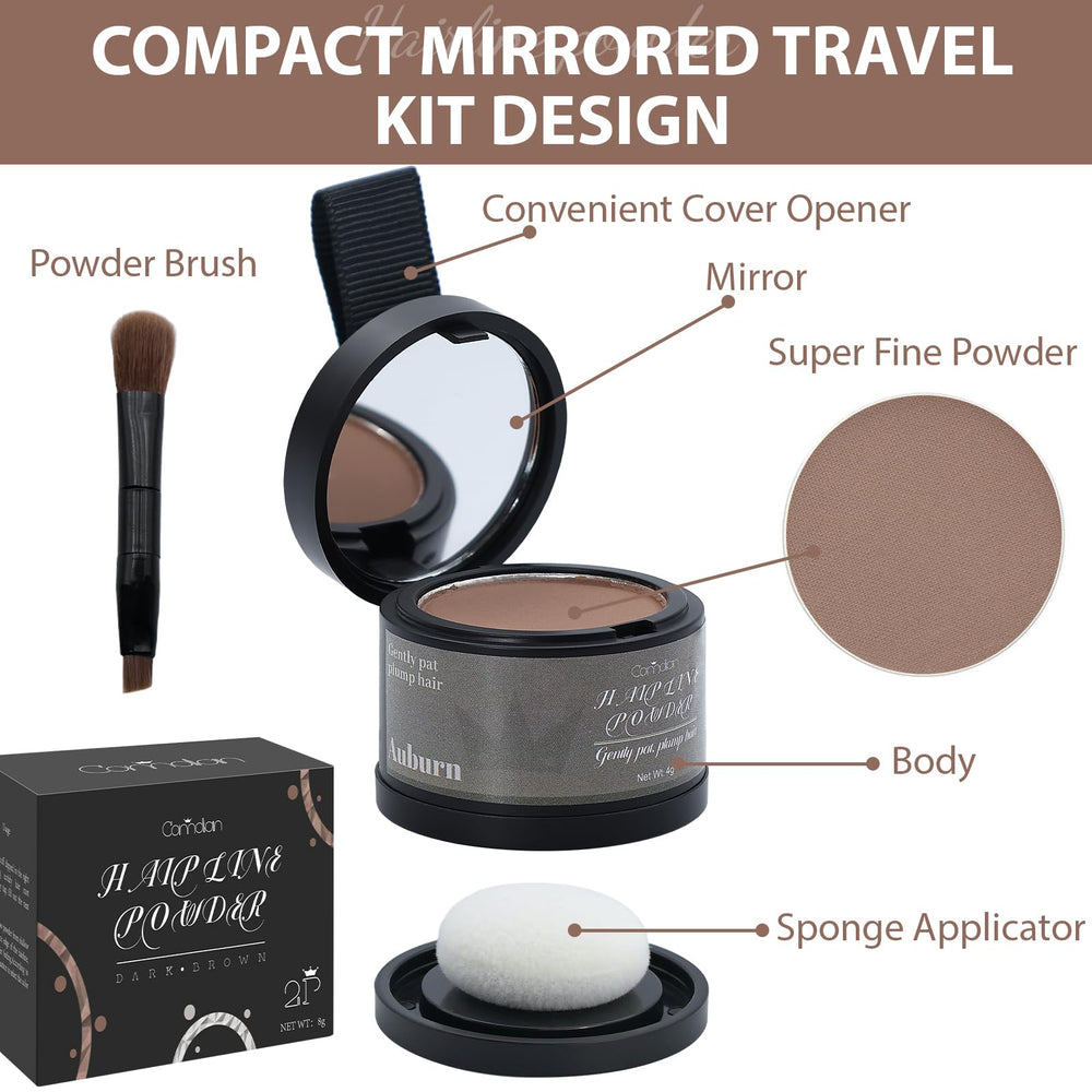 Comdian hairline powder value-packaging includes extra bands, brush, and cotton swabs.