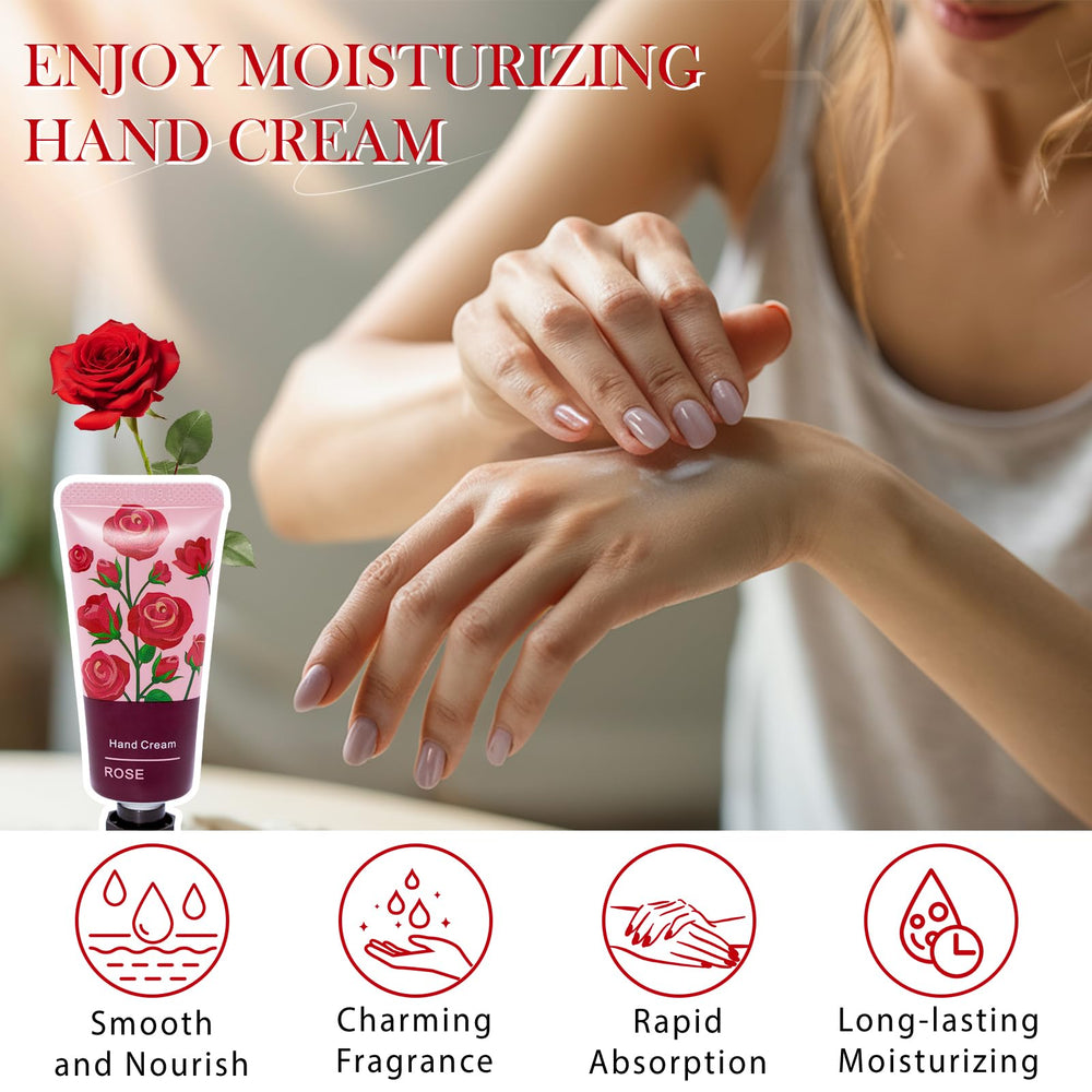 Comdian applying hand cream demonstrates quick absorption and softening