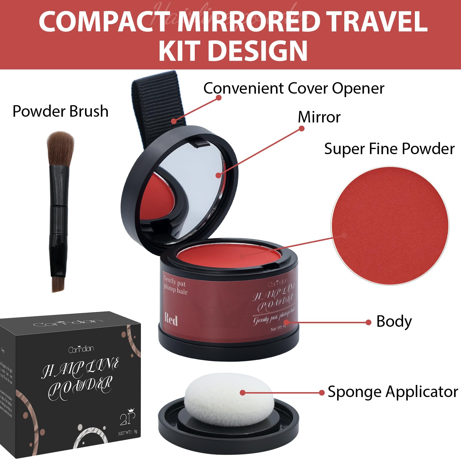 Comdian rubber bands included to help secure hair while touching up