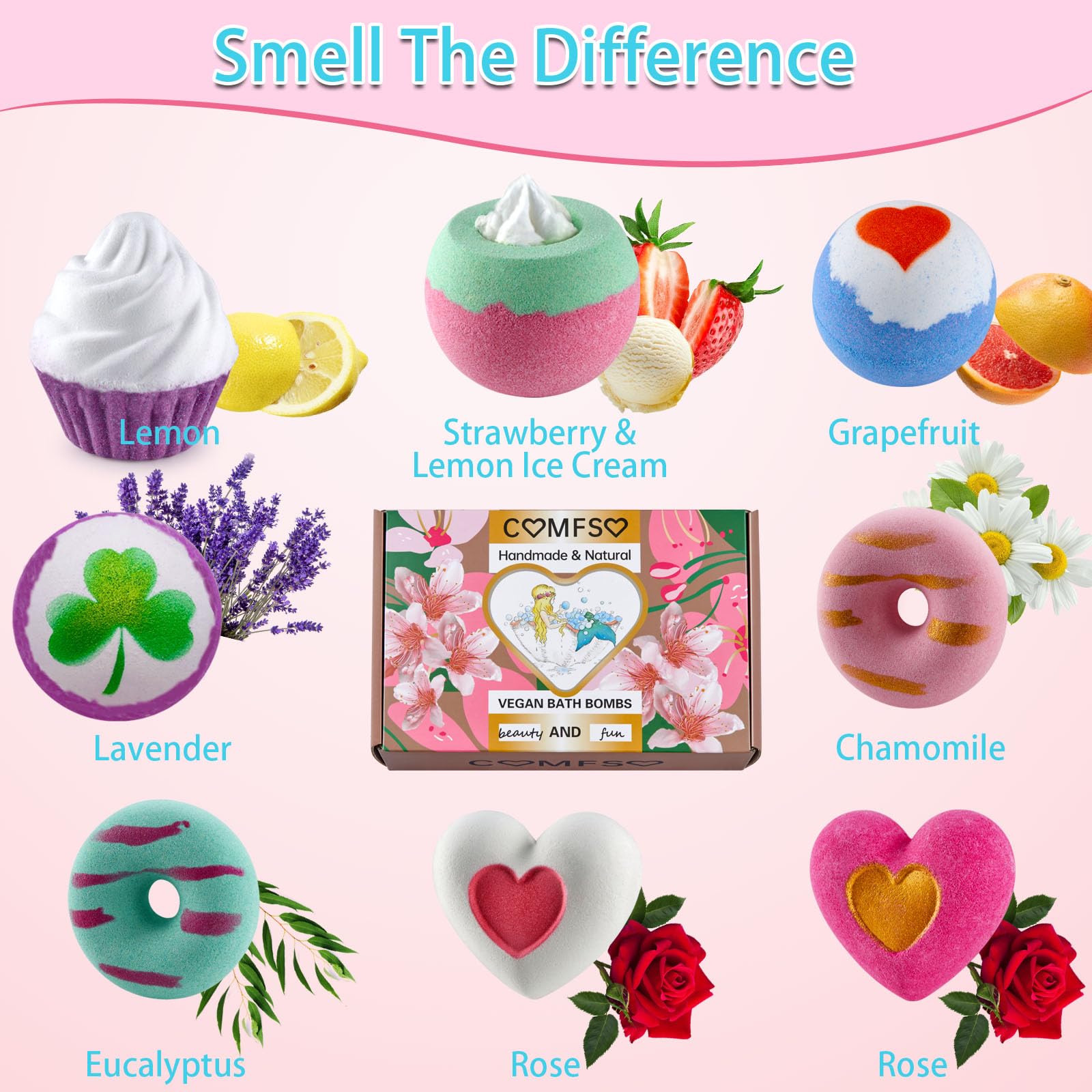 Comfso bath bombs donut shape delivers vibrant color and aroma