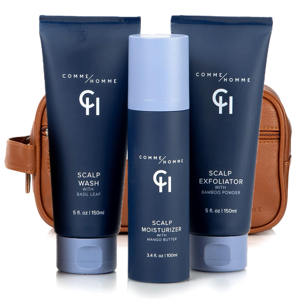 Comme Homme bald scalp wash bottle delivers cooling, long-lasting moisture for the scalp.