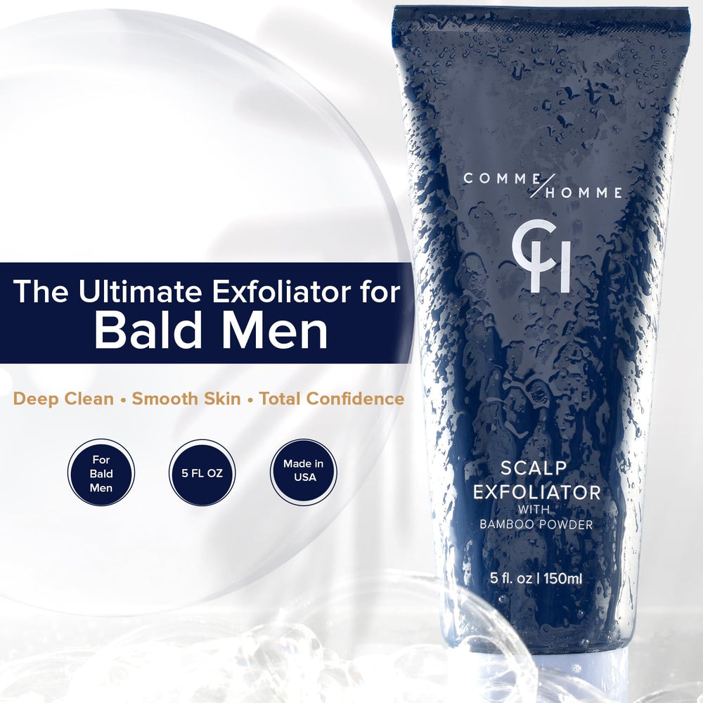 Comme Homme glycolic-acid brightening image highlights skin renewal and smoother scalp texture.