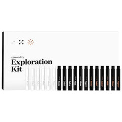 Commodity Exploration fragrance set bottle layout showing 18 scents for versatile mood projection