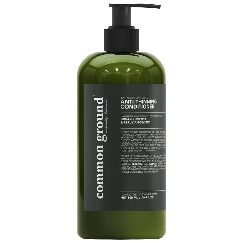 Common Ground conditioner bottle with bergamot scent for gentle scalp nourishment.