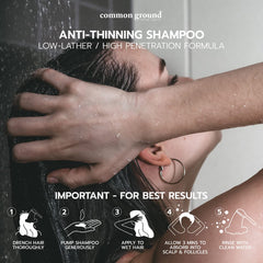 Common Ground Peruvian Ginseng extract close-up highlights follicle support concept.