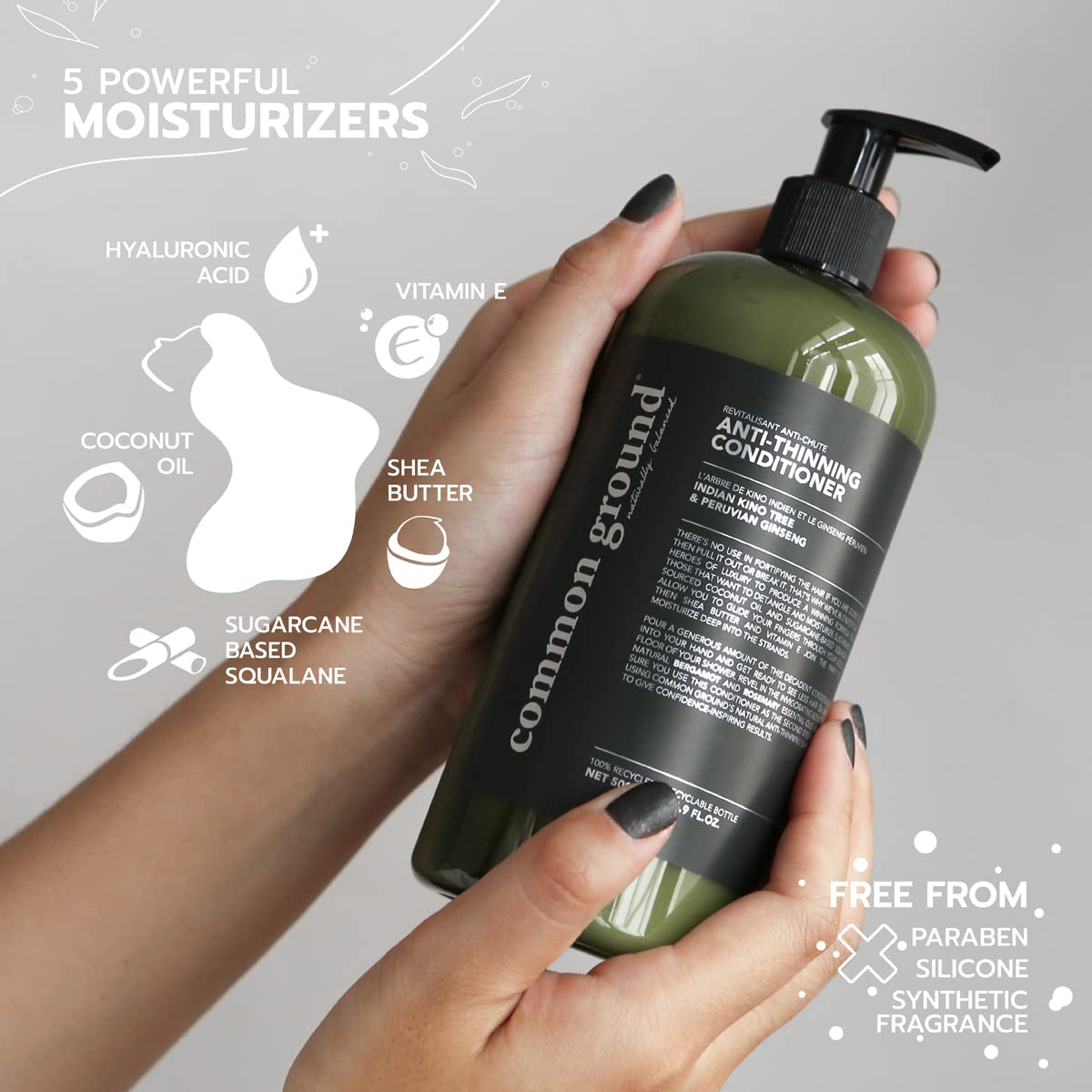 Common Ground Peruvian Ginseng Maca Root boosts scalp nourishment.