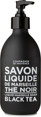La Compagnie de Provence Black Tea liquid soap bottle highlighting premium Marseille craftsmanship for refined hand washing.