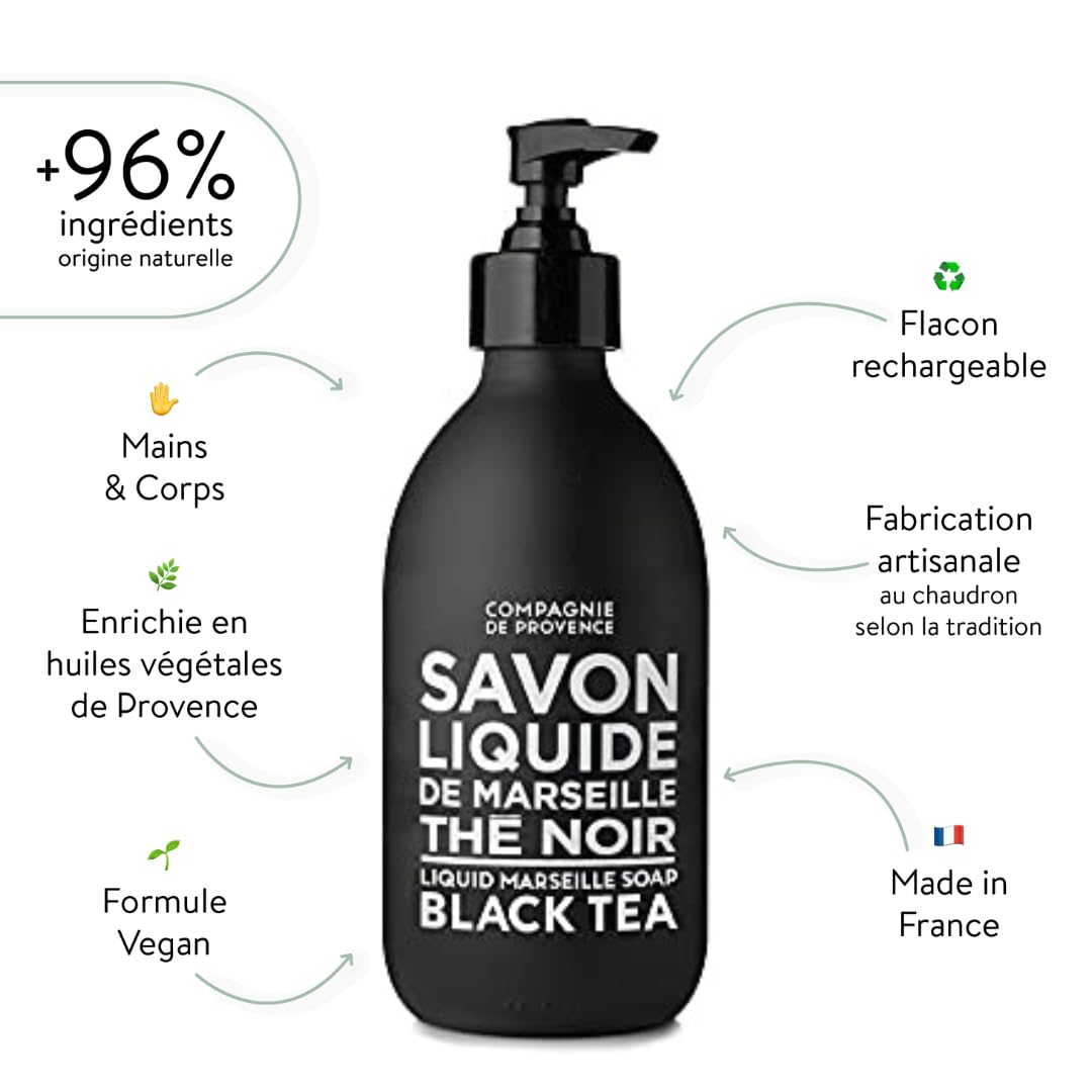 La Compagnie de Provence pump dispenser shown in elegant glass for easy daily use.