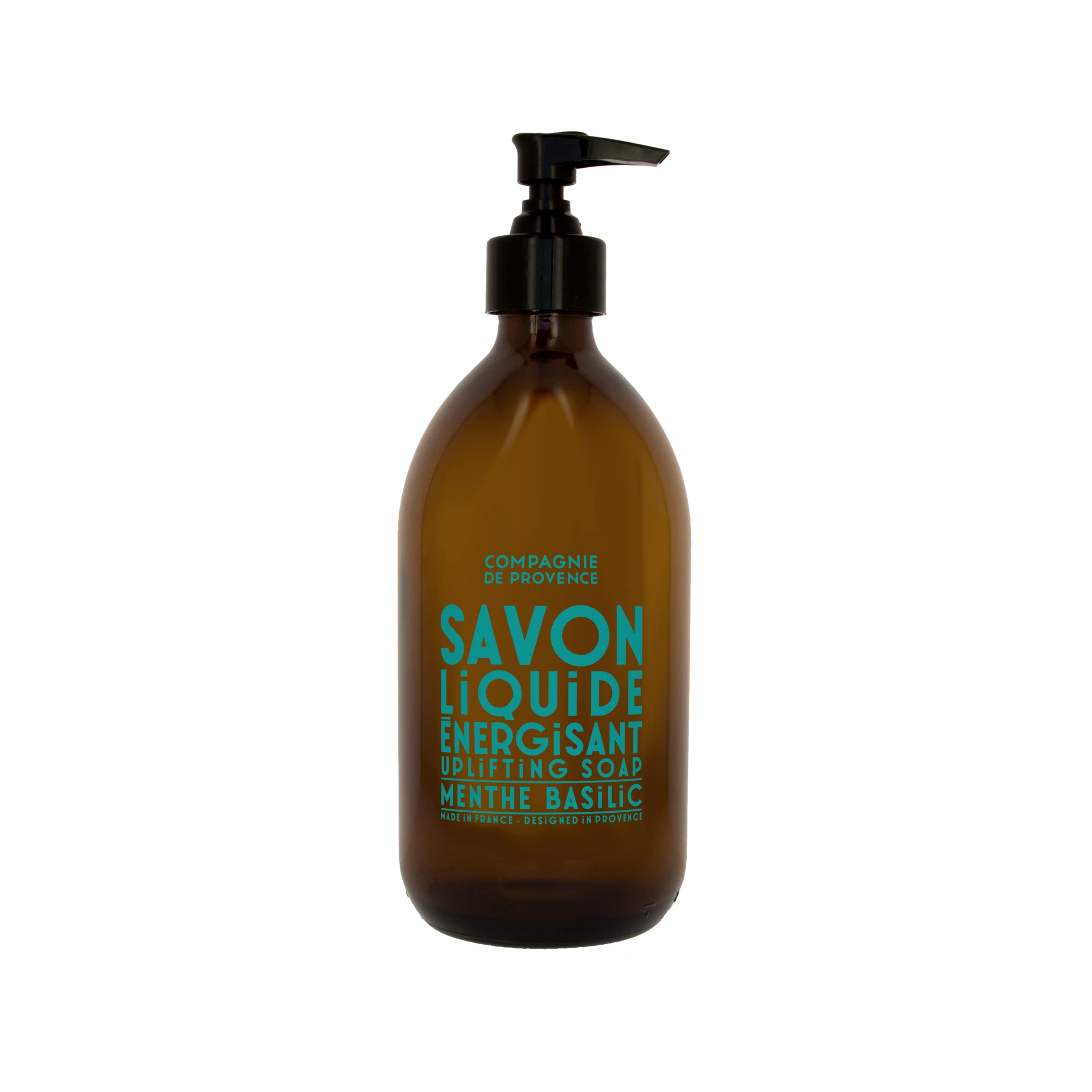 La Compagnie de Provence mint-basil liquid soap bottle highlighting a refreshing aroma and hydrating hand care.