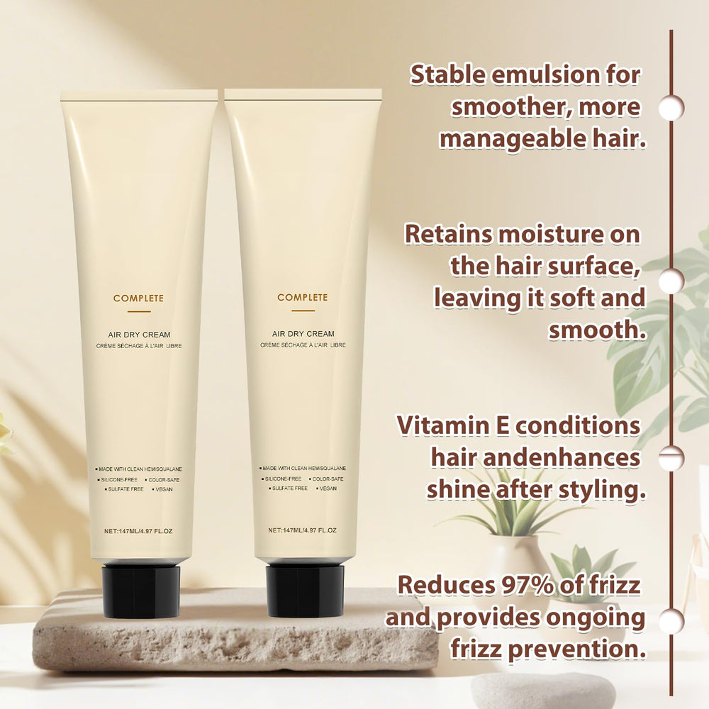 Complete Air Dry Cream used on frizz-prone hair in humid conditions.