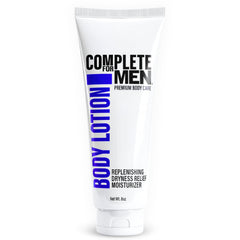 Complete for Men body lotion bottle demonstrates quick-absorbing hydration for dry skin.