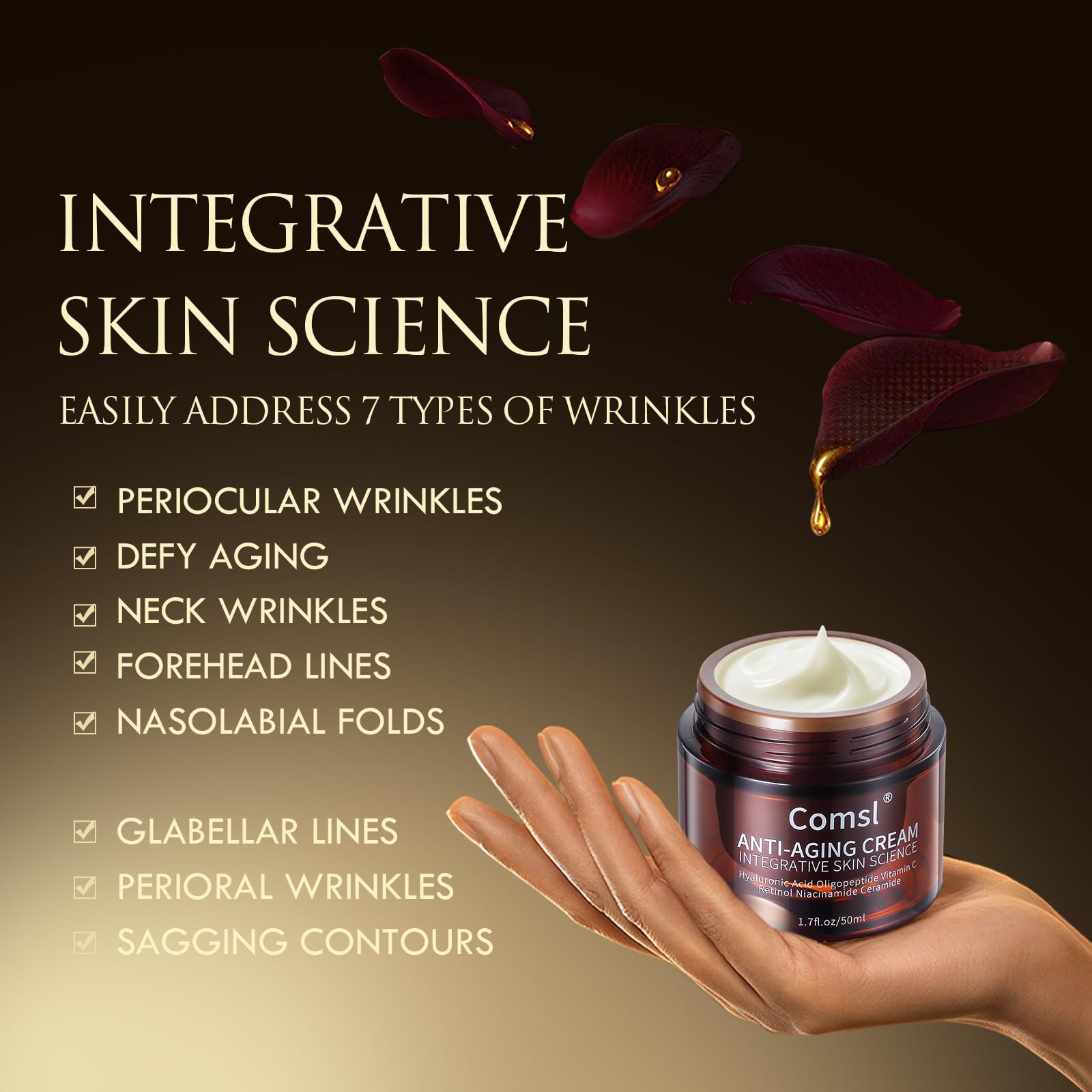 Comsl hyaluronic acid hydration boost close-up on creamy texture.