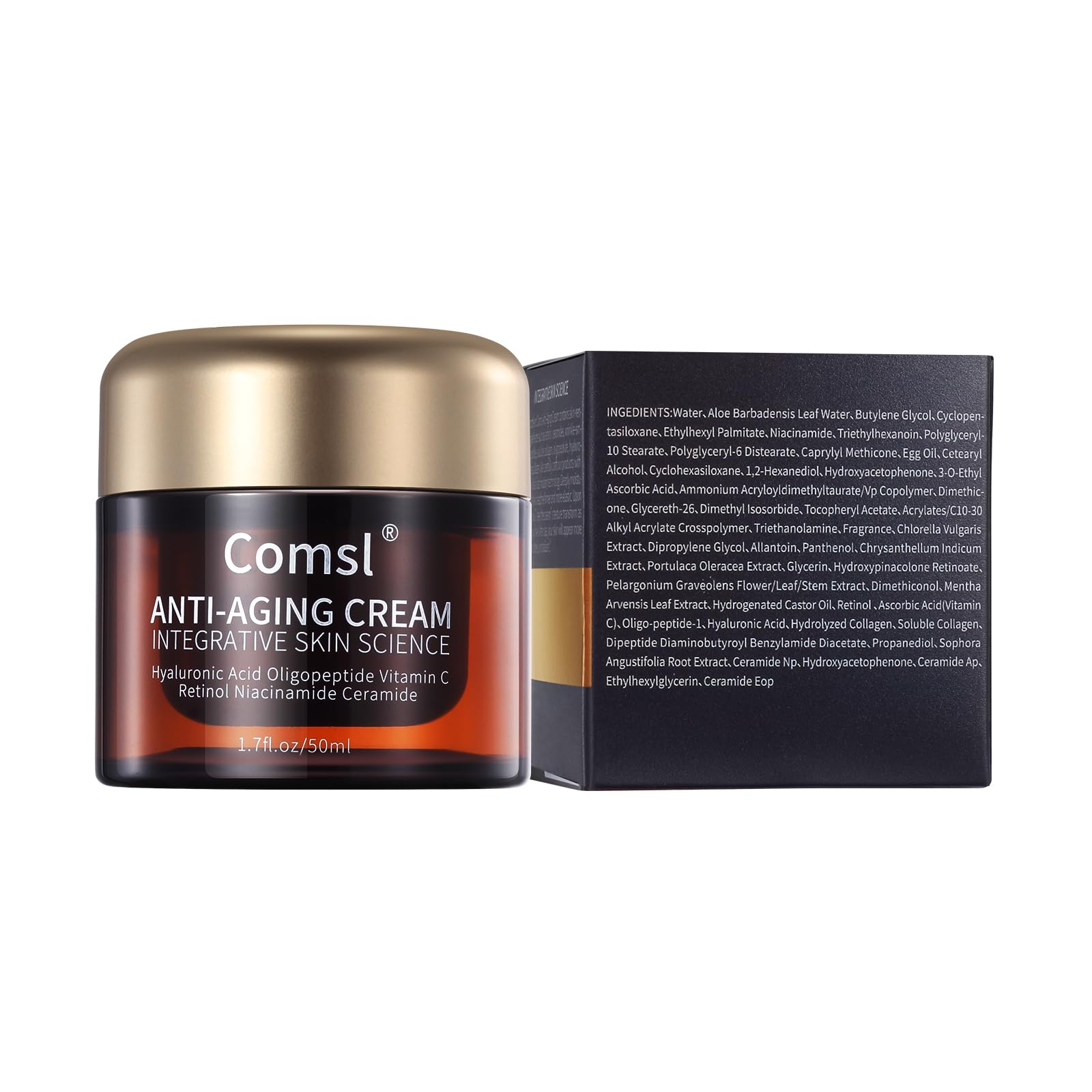 Comsl oligopeptides luxe formulation close-up hints advanced anti-aging care.