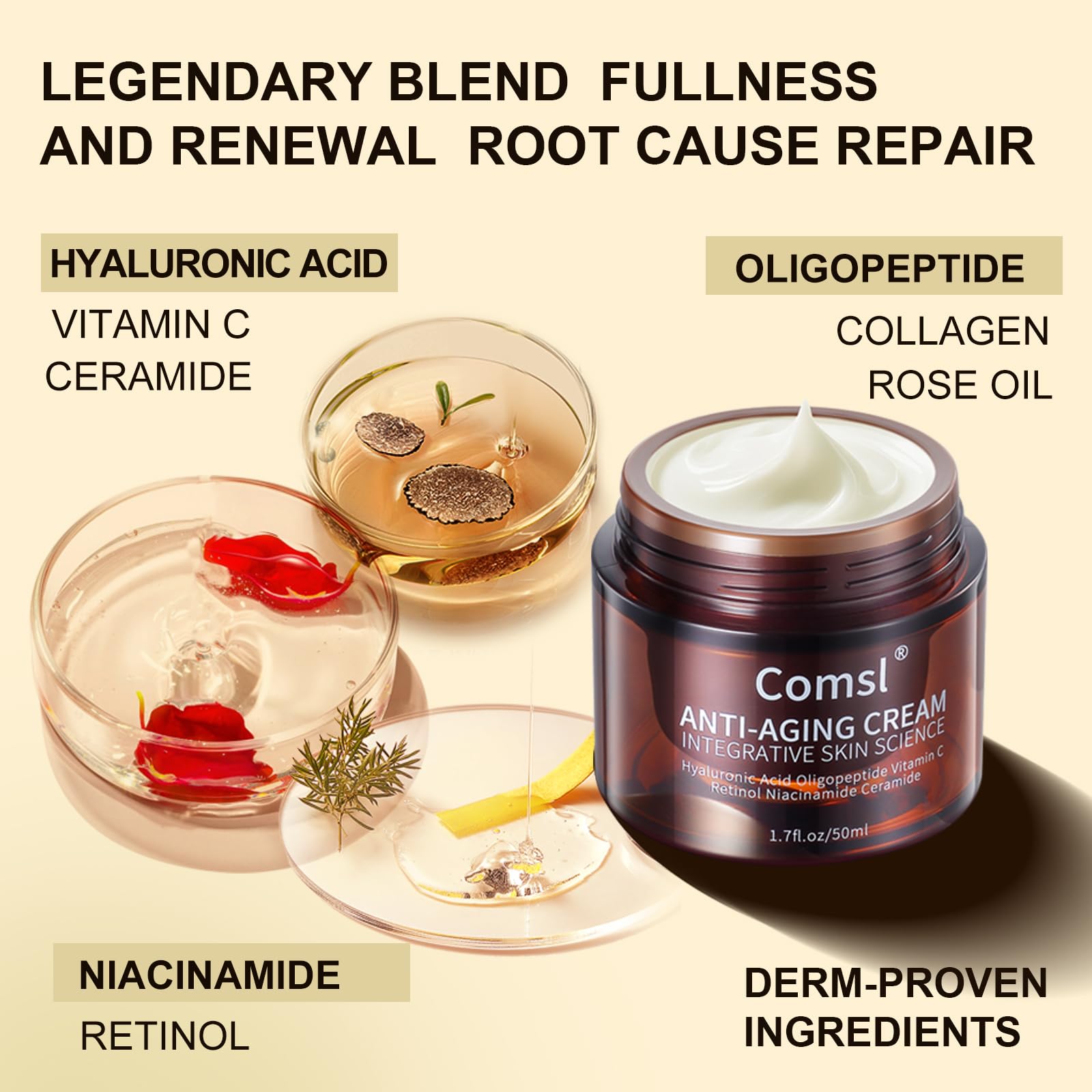 Comsl retinol cream swatch suggests smoother, revitalized skin.