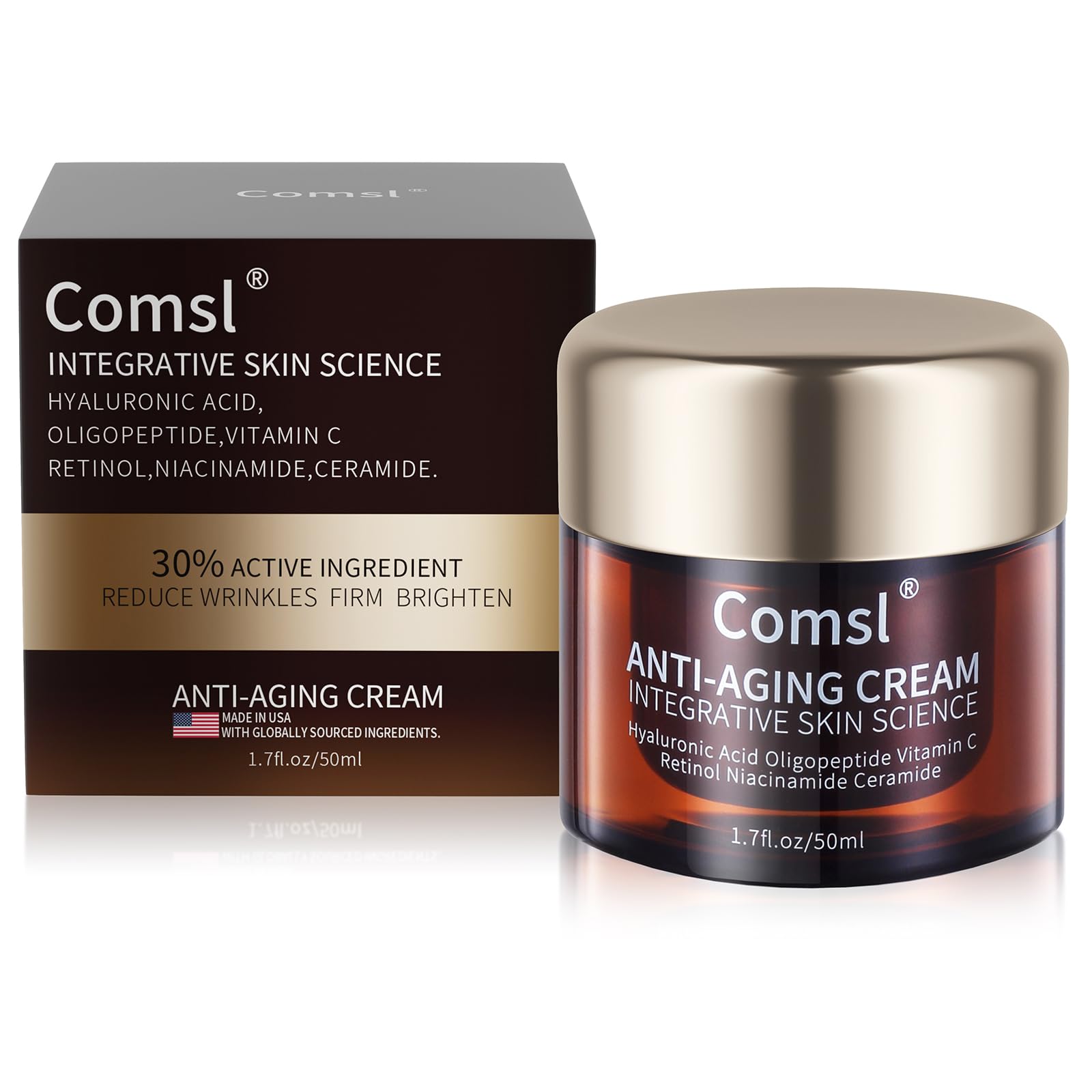 Comsl bottle shows 30% active ingredients for refreshed skin.