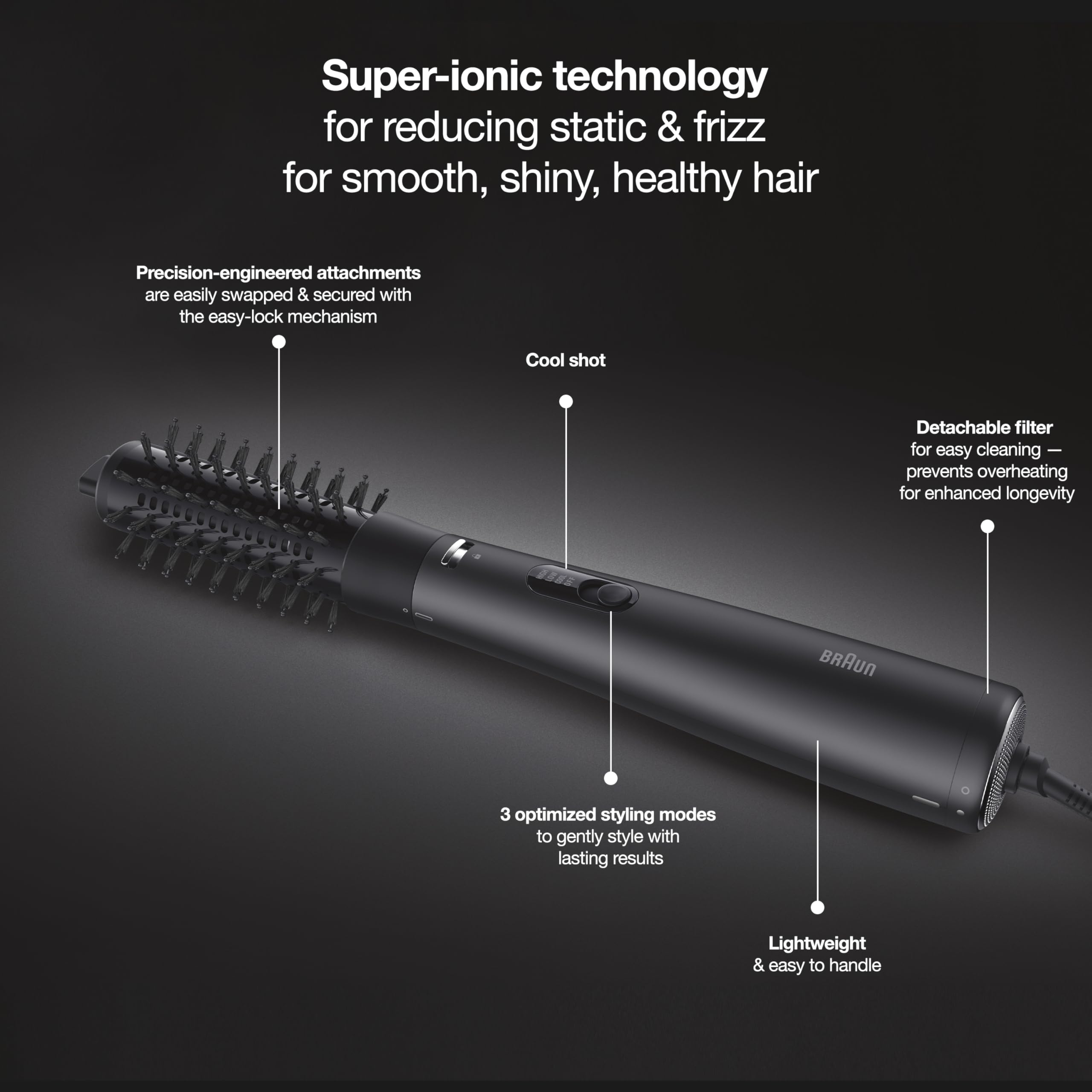 Conair Braun 2-in-1 thermal brush provides lift and smooth shaping from roots to tips