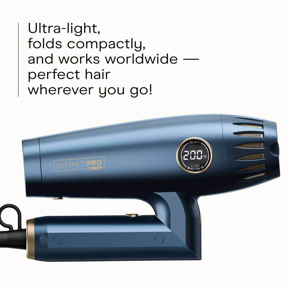 Conair Infiniti PRO 2.0 with diffuser attached delivering even heat and smooth strands.