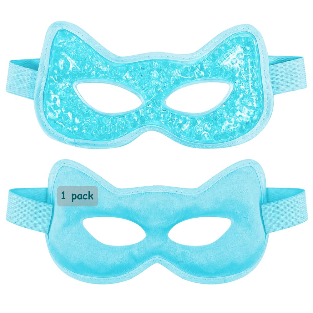 CONBELLA cooling eye mask dual-pack blue, front view for convenient hot and cold relief