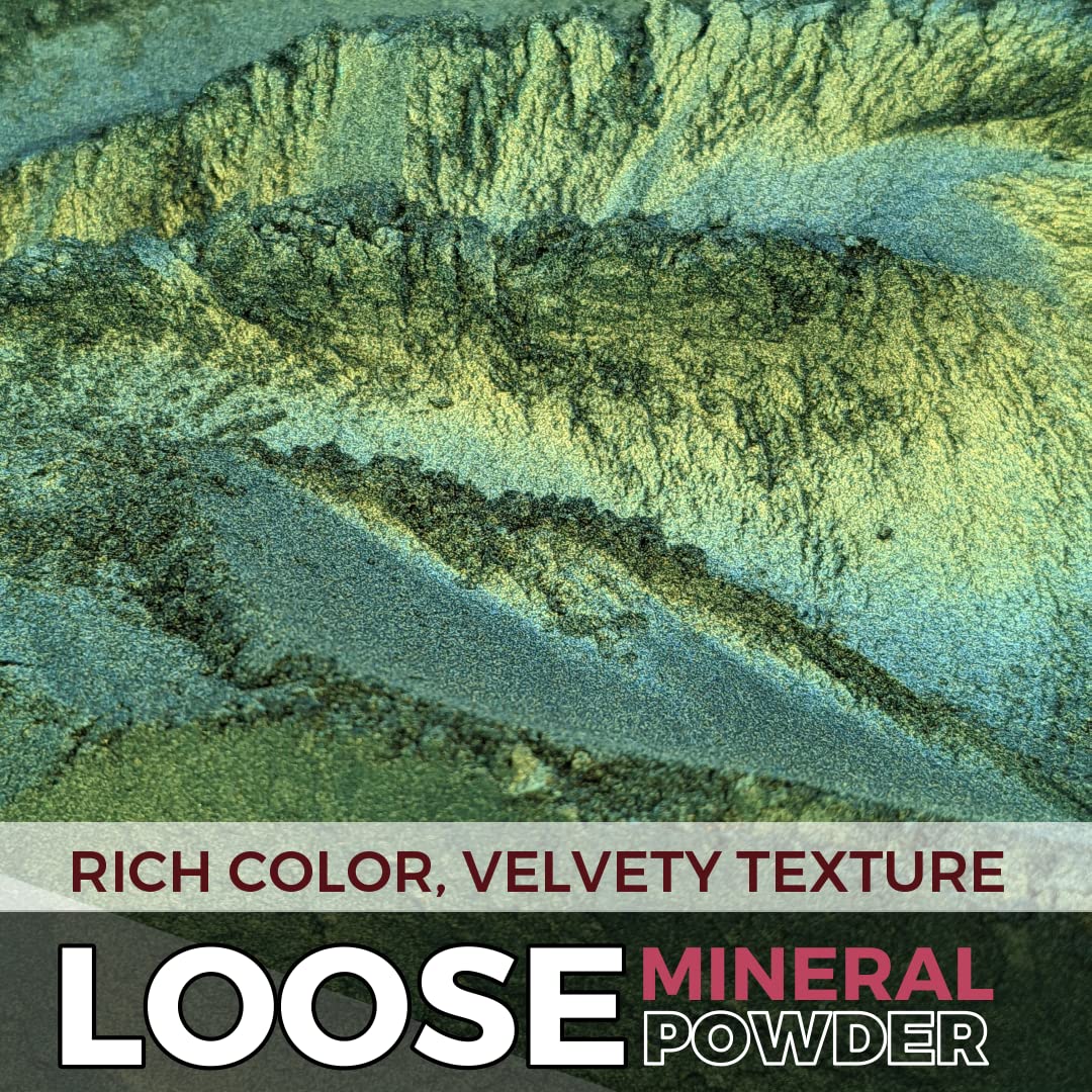 Concrete Minerals MultiChrome Dragonfly eyeshadow pan captures silky pigment for easy use.