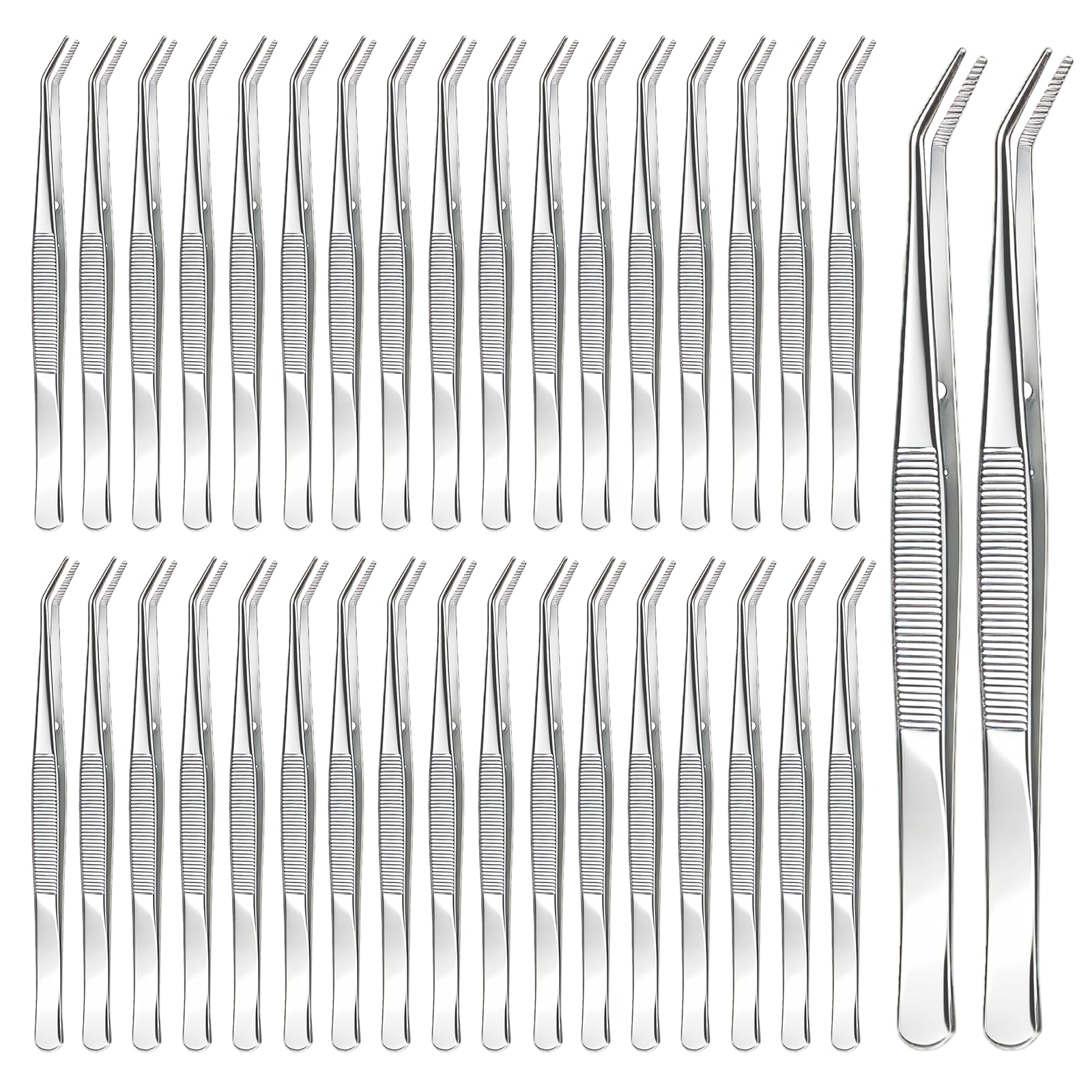 CONEHOY 36pcs stainless steel tweezers curved tip for precise needle threading.
