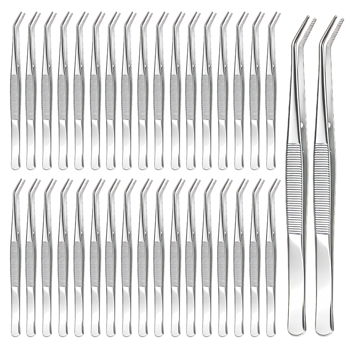 CONEHOY 36pcs stainless steel tweezers curved tip for precise needle threading.