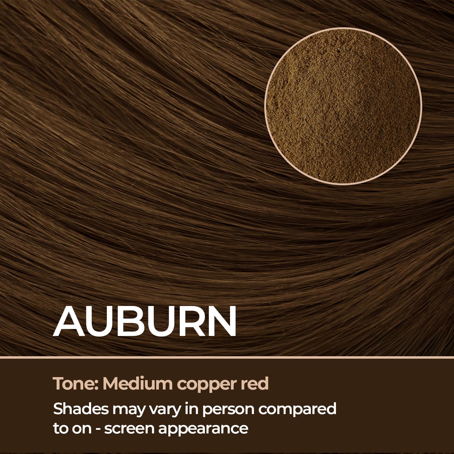 Applied on temple with Auburn fibers for natural, clump-free texture.