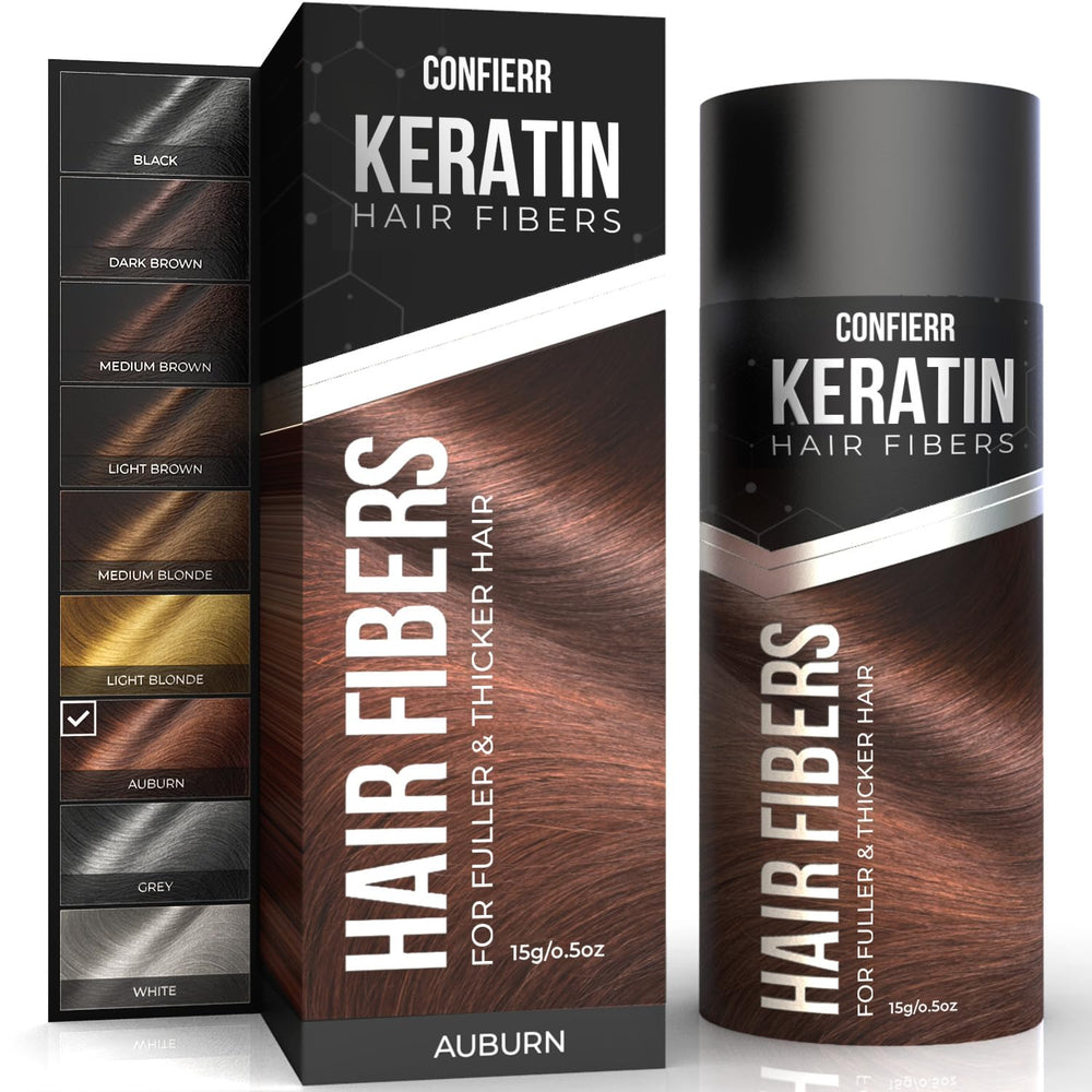 CONFIERR Keratin Hair Fibers Auburn 15g packaging ready for color matching.