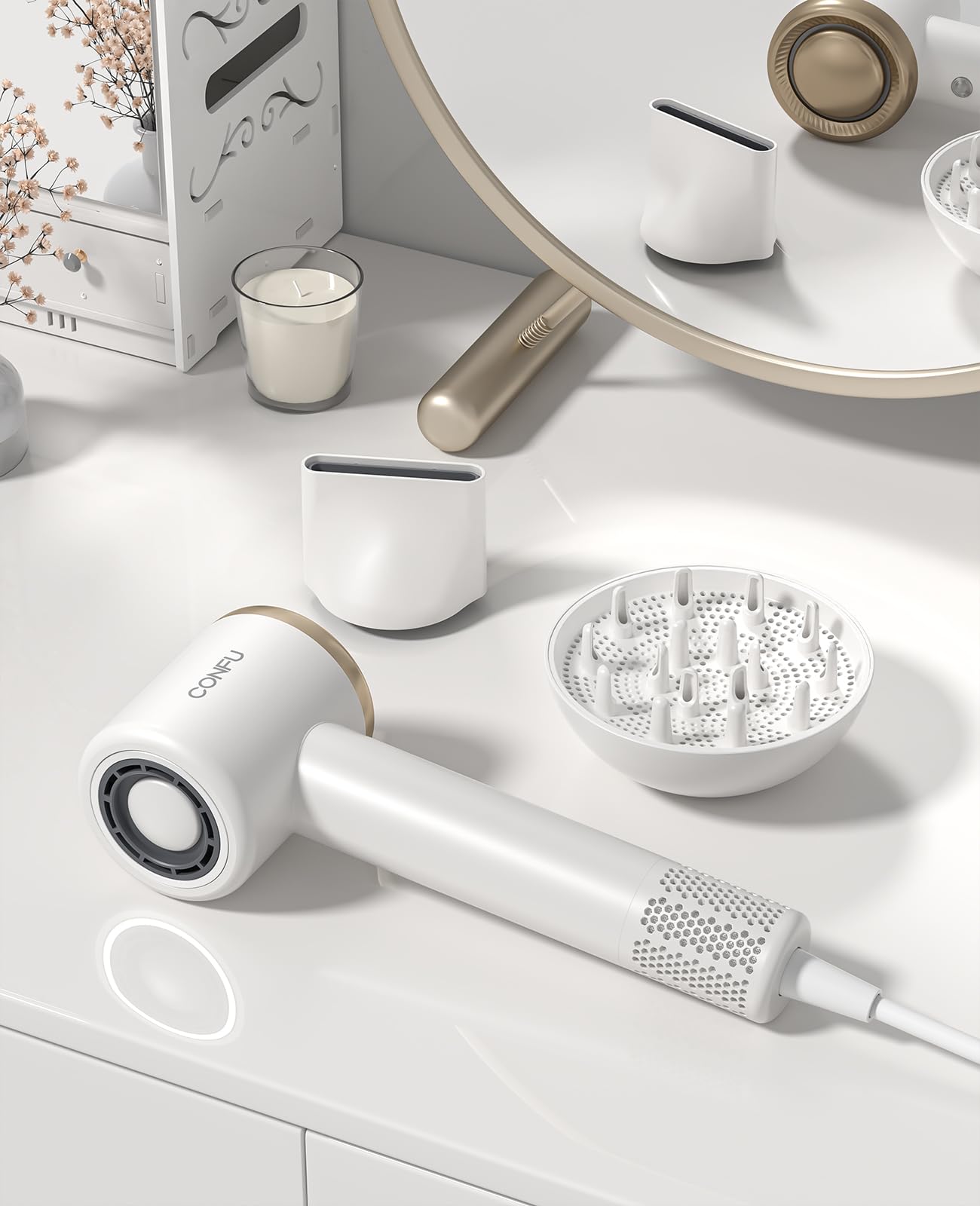 CONFU travel-friendly dryer with compact design for on-the-go use.