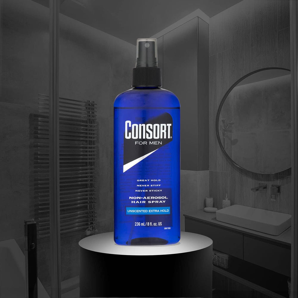 Consort unscented spray helps keep hair from weighing down and feeling light.