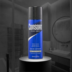 Application shot with Consort Hair Spray being misted onto hair.