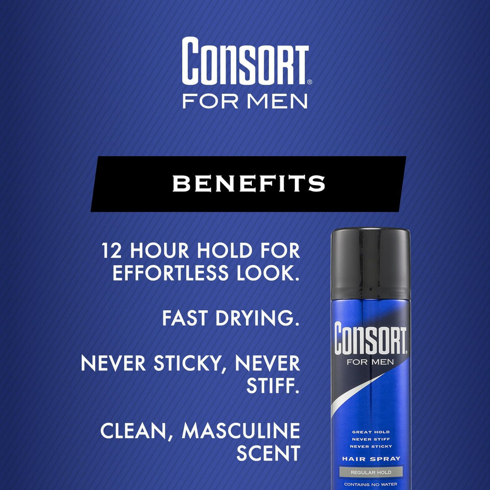 Hair being styled with Consort Hair Spray for quick-dry performance.