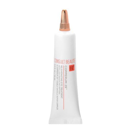 Consult Beaute Copperum29 eye treatment jar illustrating premium gel formula for delicate skin.