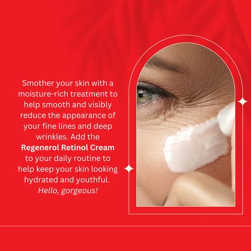 Hands applying Regenerol Retinol cream on face and neck during a routine.
