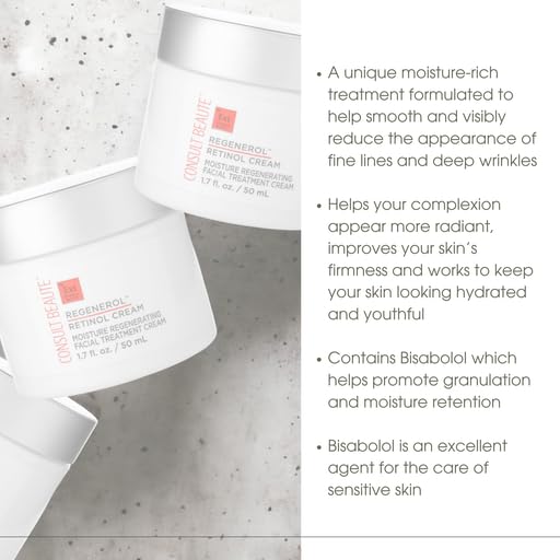Label close‑up of Consult Beaute Regenerol Retinol Face Cream emphasizing cruelty‑free USA formulation.
