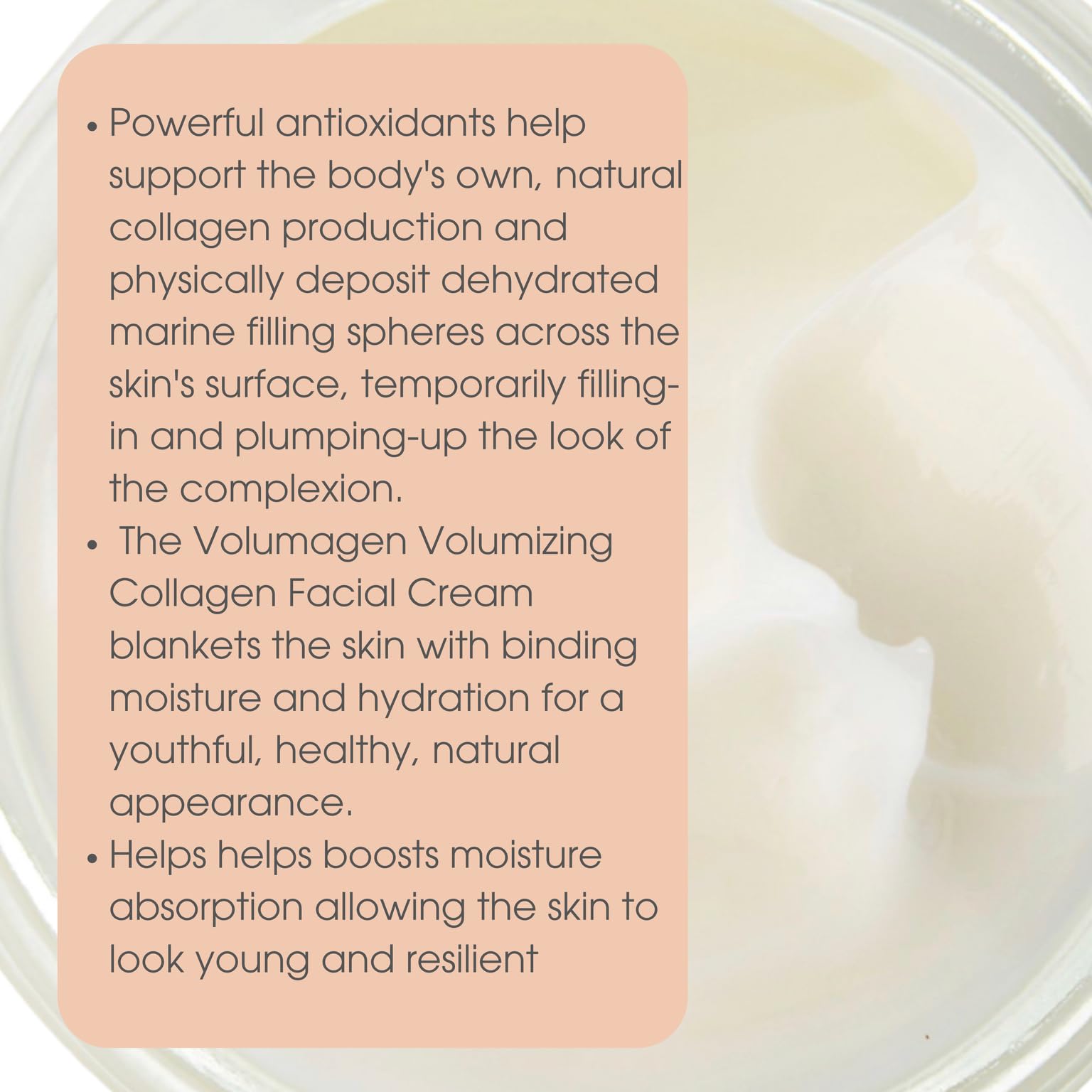 Volumagen cream texture swatch demonstrating light non-greasy hydration