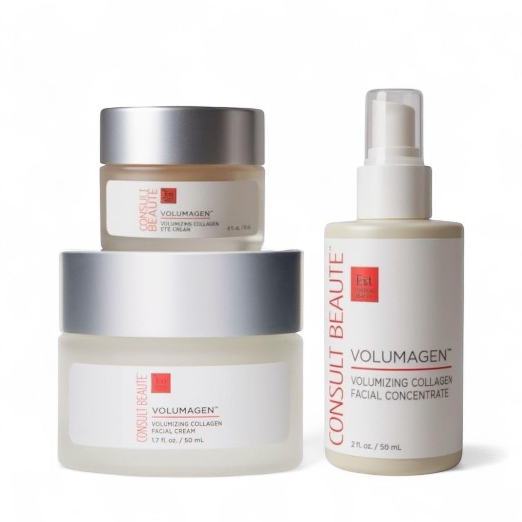 Consult Beaute Volumagen Trio bottle close-up showing premium formula for plumper looking skin