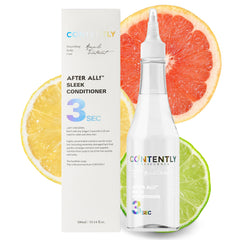 Contently After All Sleek Conditioner bottle pour for quick, even application.