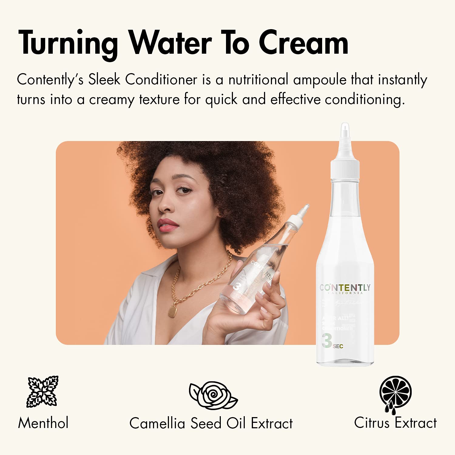 Close-up of creamy texture of Contently After All Sleek Conditioner.