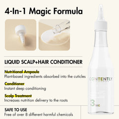 Scalp massage scene with Contently After All Sleek Conditioner steam-like warmth.