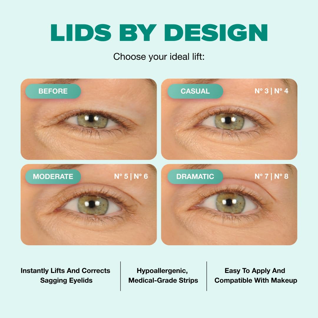 Contours Rx Lids by Design eyelid strip on eye close-up for a natural-looking lift.