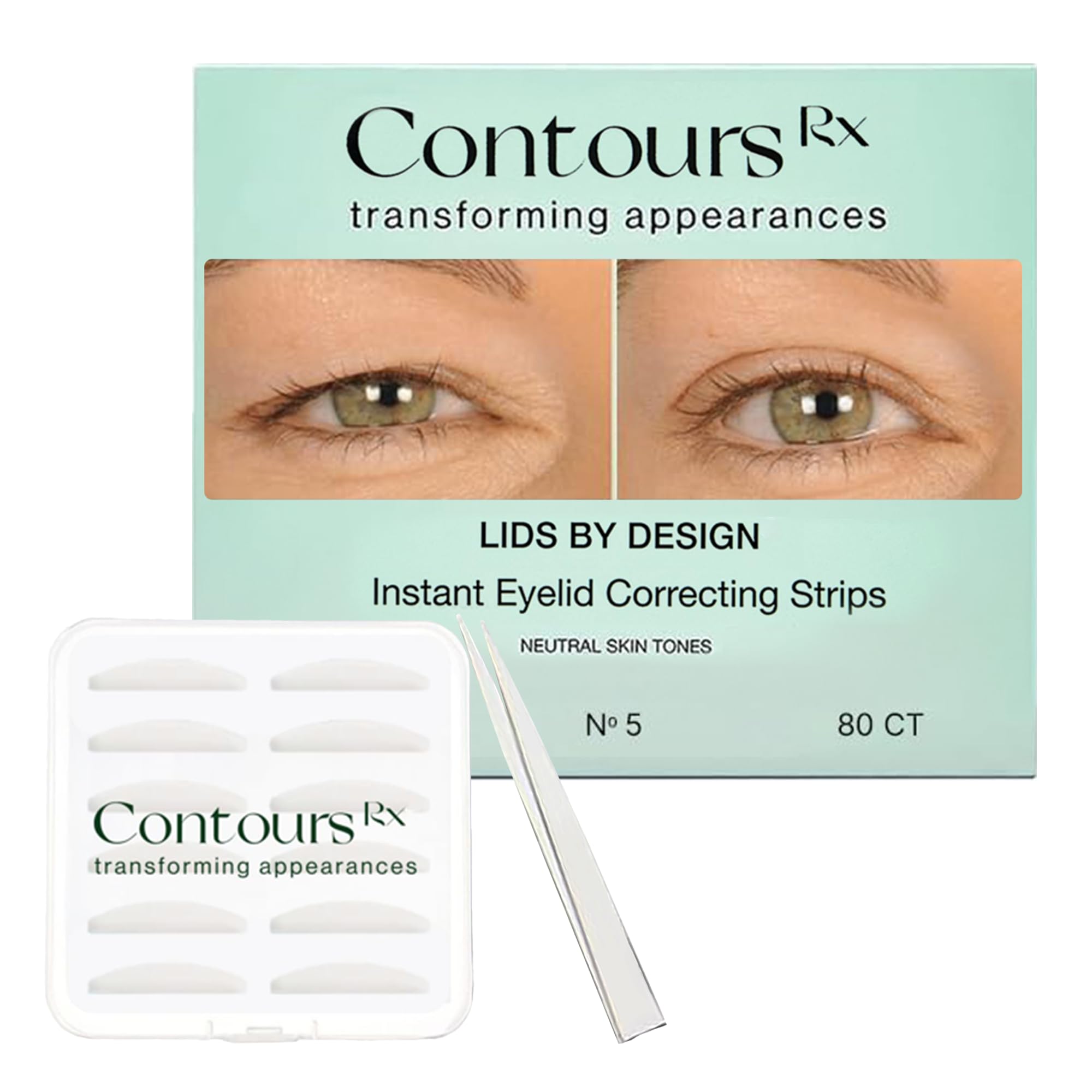Contours Rx Lids by Design N°5 packaging with 80 transparent lift strips for quick eyelid enhancement