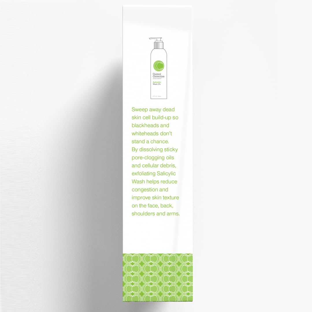 CONTROL CORRECTIVE Salicylic Wash bottle beside towels implies daily routine.