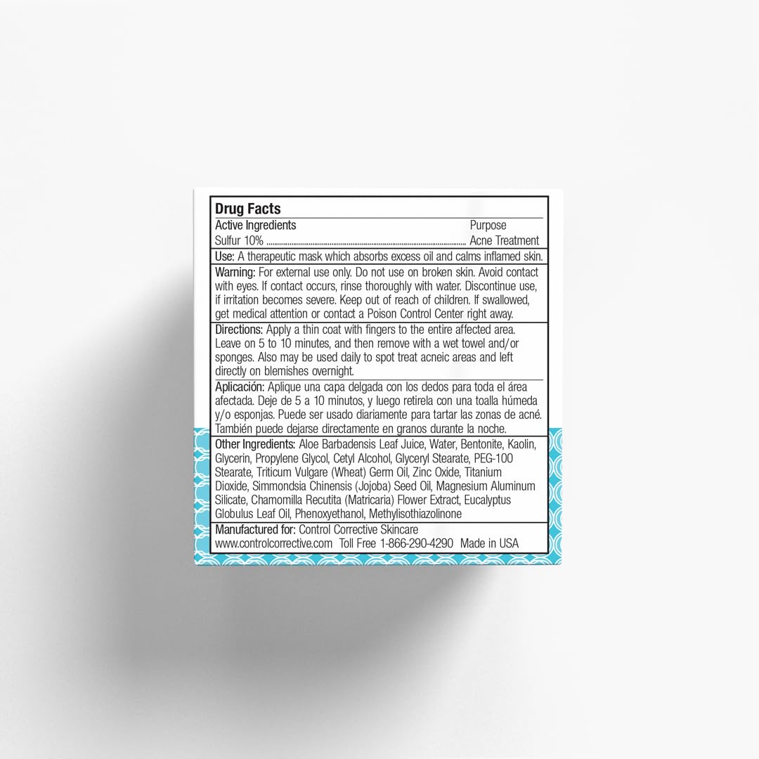 CONTROL CORRECTIVE Sulfur Calming Mask clay texture close-up shows oil absorption