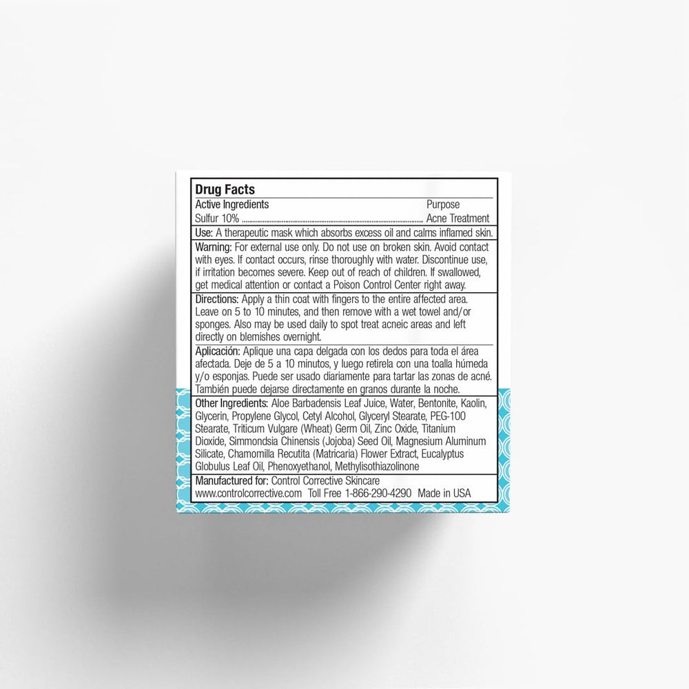CONTROL CORRECTIVE Sulfur Calming Mask clay texture close-up shows oil absorption